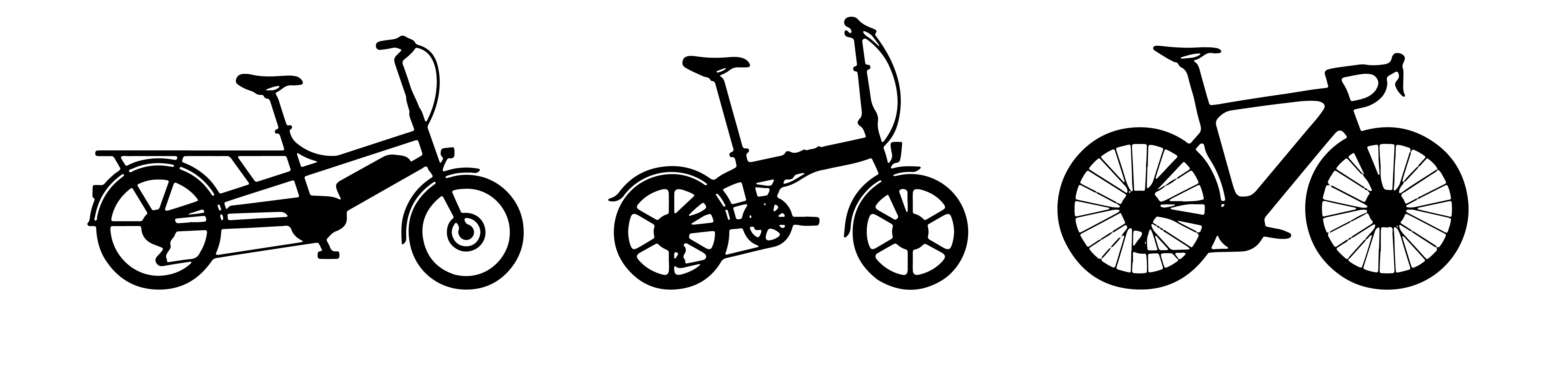 outlines of six types of bicycles, regular and electric